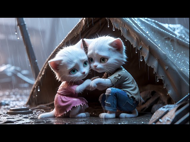 Poor Kitten dad Kick Out Rain Cold and hungry and Rescued by Kindness p2😿#ai #catvideos #aicats