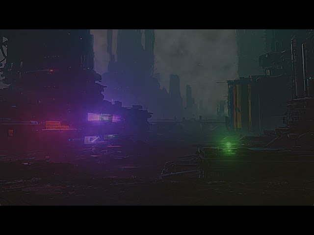 Stranded on a Small Outpost Cyberpunk Cityscape. Meditation Ambient Music Sleep Lore 4k60 HDR  1Hour