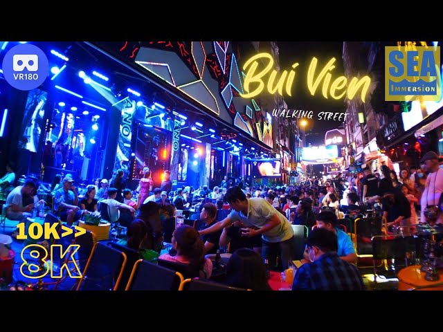 Bui Vien Walking Street of Ho Chi Minh City captured in 10K VR180 camera downsampled to 8K.