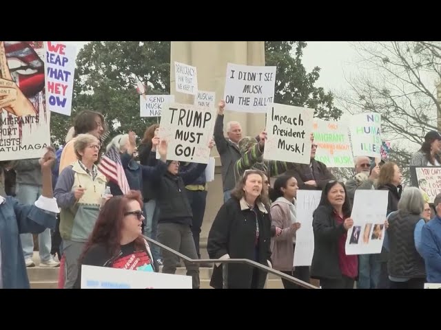 Protesters rally against President Trump's policies and Elon Musk