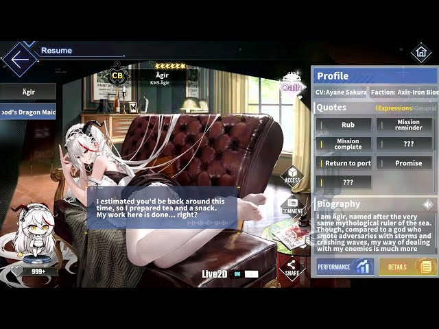 Azur Lane: New KMS Ägir L2D Skin Talk & Move (Iron Blood's Dragon Maid) [2160p