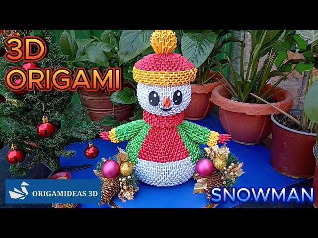 "Snowman" in 3D Origami with reusable paper | Christmas | Muñeco de nieve | Navidad