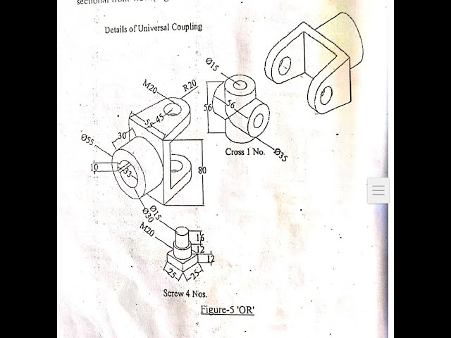 Machine Drawing: Universal coupling front Sectional view