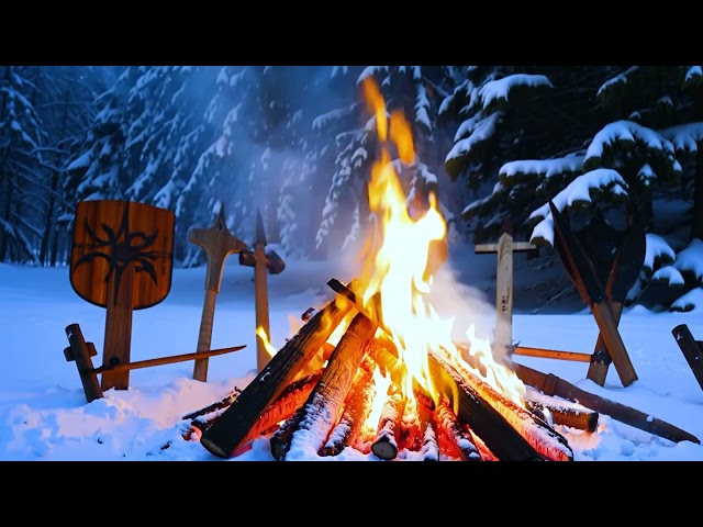 Campfire on Snow❄️White Ambience | Relaxing With No Music | Crackling Sound