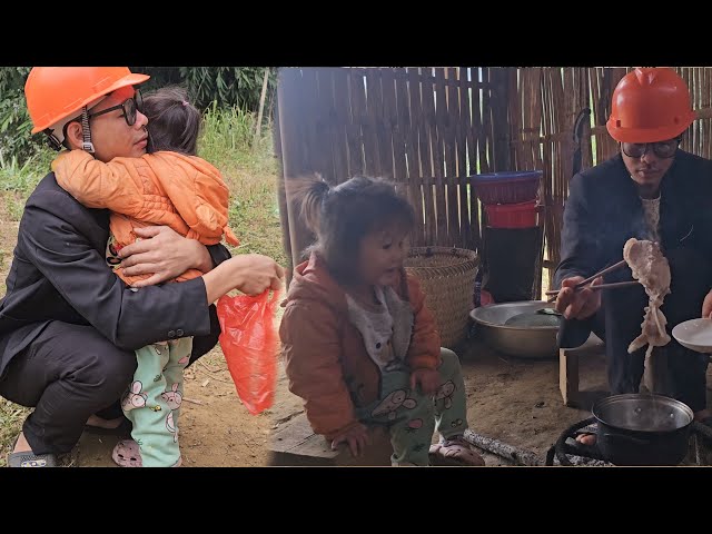 The engineer bought pork to visit the mother and child, and cooked rice for them to eat.