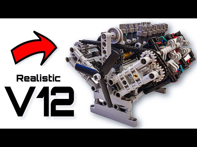 Realistic V12 Lego Technic engine!