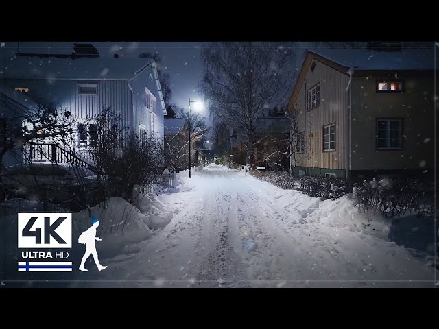 3 Hours of Nocturnal Snowfall Walks in Finland - Slow TV 4K