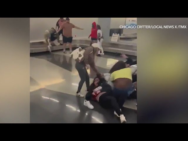 Brawl at Chicago's O'Hare airport caught on camera