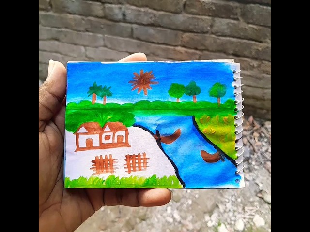 Easy village nature art🏞️#shorts #viralshorts #art #painting #drawing #village #fyp