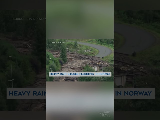 Caught on cam: Mobile home swept away in flood crashes into bridge in Norway #short