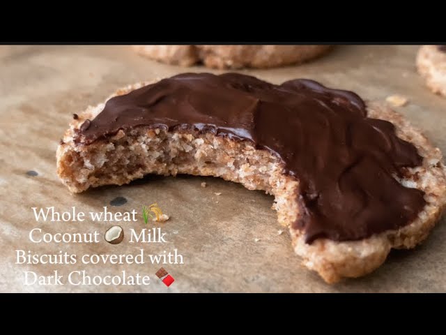 Healthy baked Whole wheat 🌾 Coconut 🥥 Milk Biscuits Covered  Dark Chocolate🍫 snack or dessert recipe