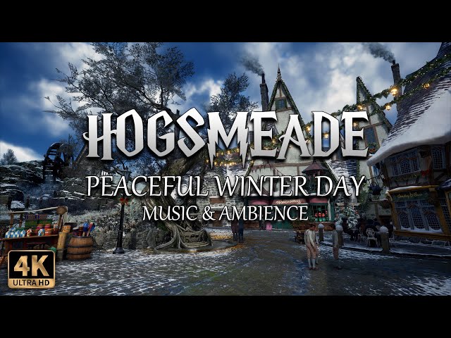 A Peaceful Winter Day in Hogsmeade Square | 4K Harry Potter Music & Ambience