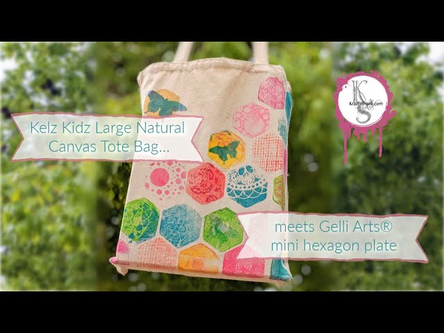 Kelz Kidz Large Natural Canvas Tote Bags meet the Hexagon Mini plate by Gelli Arts®