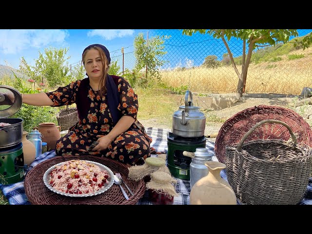 SOUR CHERRY RICE🍒COOKING IN VILLAGE🏕️MAKING PICKLED CHERRY