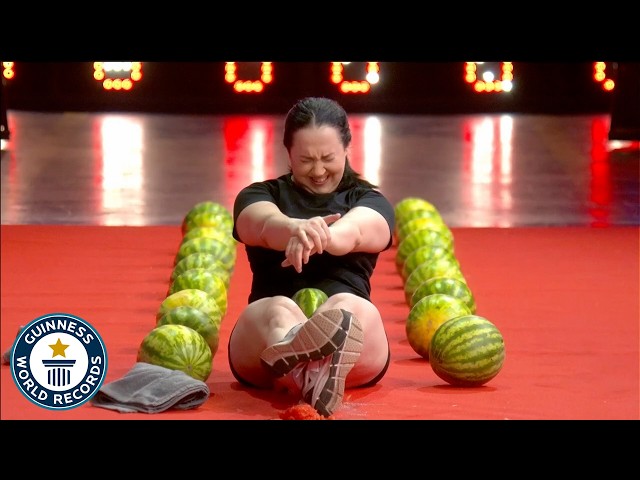 Most Watermelons Crushed With Thighs in One Minute - Guinness World Records