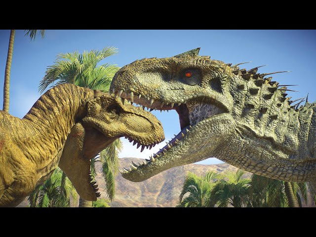 T-REX, SPINOSAURUS & INDOMINUS vs ALL HERBIVORES on a TROPICAL ISLAND!🌴🔥| Jurassic World Evolution 2