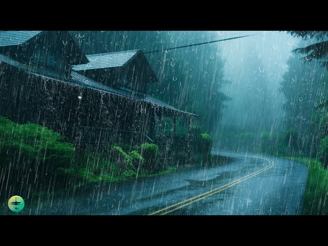 Deep Sleeping within 5 Minutes ⛈ Powerful Rainstorm, Wind &  Thunder Growls on Foggy Forest at Night