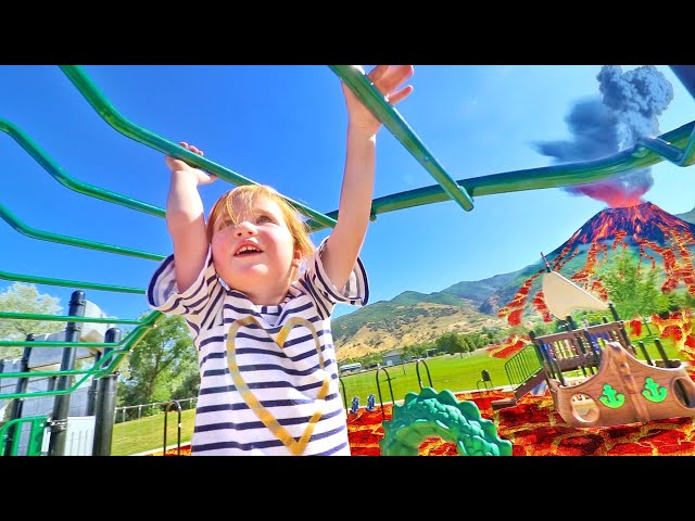 ADLEYS FAVORITE PARK!! Pirate Ship and Sea Monster and the Floor is Lava pretend play!