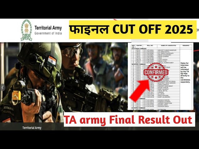 🥰 बड़ी खुशखबरी TA Army Final result OUT Ta Army final result 2025 Ta Army final CUT OFF 2025