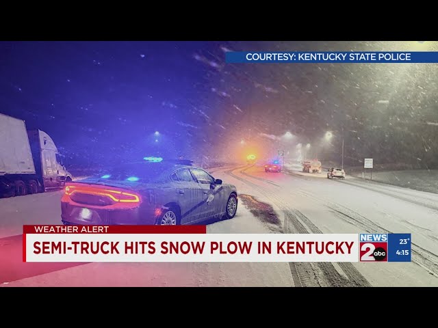 Semi-truck hits snow plow in Kentucky