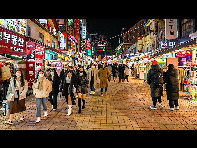 [4K HDR] Hongdae Nightlife in Winter Season Walking Tour Seoul Korea