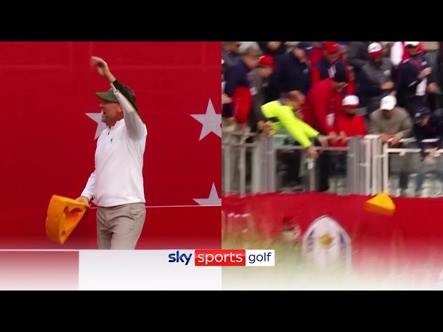 Ian Poulter's failed attempt at his 'cheesehead' throw! 🤣