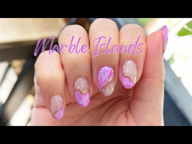 Marble Islands 💗💜✨ - Marbling effect with Gold Chrome / Self Nails / ASMR