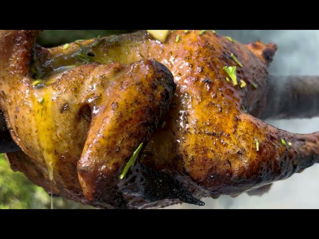 The most delicious whole chicken cooked in nature with honey sauce roast on fire | cooking in nature