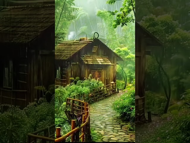 pov: A Peaceful Cabin in the Woods, Rain Tapping on the Roof 🌿🌧️ #shorts #rain #sleep #relax