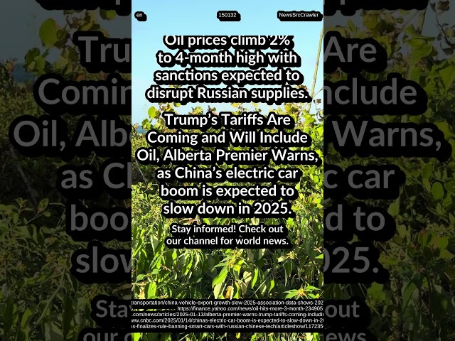 China vehicle export to slow 2025. Oil up: Russia sanction. Trump Tariffs Oil: Alberta Premier