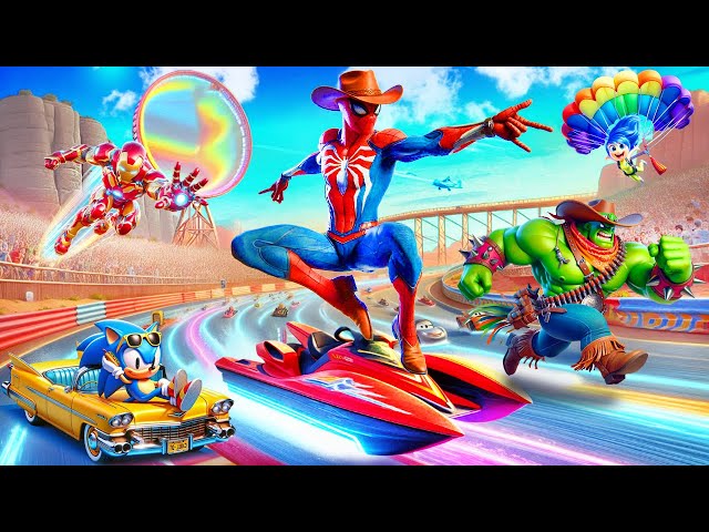 GTA V SPIDER-MAN 2 👀 SONIC, SUPERHEROES, HULK, FNAF Join in Epic New Stunt Race with MCQUEEN Cars 🚗