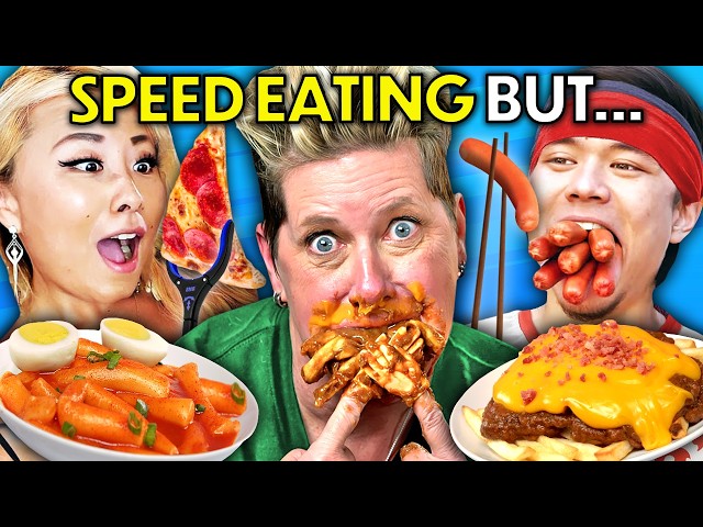 Speed Eating Challenge But They Can't Use Their Hands! (Matt Stonie, Joey Chestnut, RainaIsCrazy)