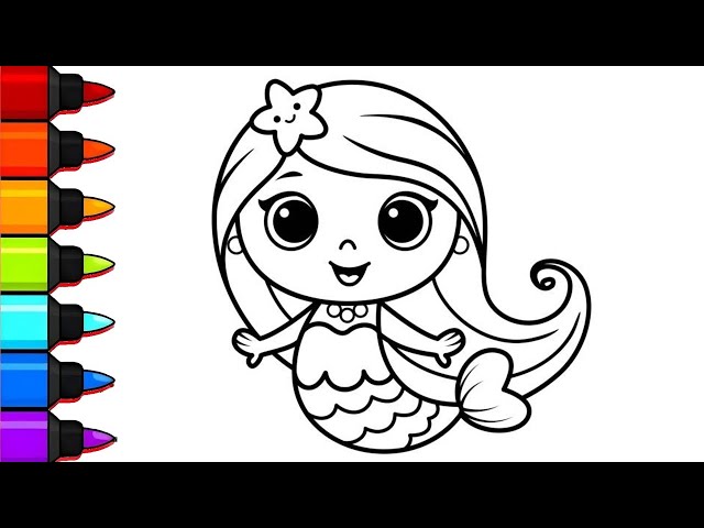 Cute Mermaid Drawing, Painting & Coloring For Kids & Toddlers_ Kids Art