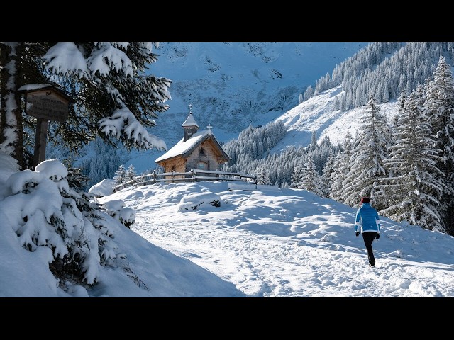 4K | Winter Walk in a Small Village with Breathtaking Alpine Views