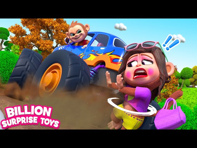 Mischievous Monkey Creates Chaos with Big Monster Truck - Funny Animals Play