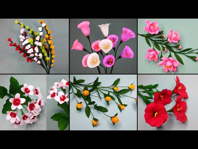 Best 6 Beautiful Paper Flower Making Ideas | DIY Paper Crafts | Home Decor | Crepe Paper Flower