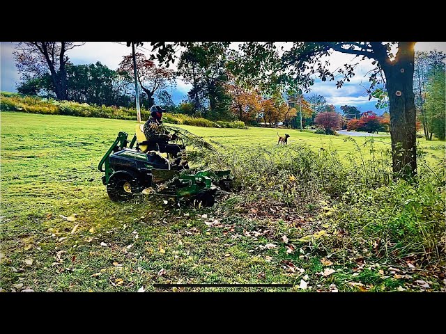 John Deere Z970R with Tweels and ZGlide Suspension - Mowing Brush and Tall Grass