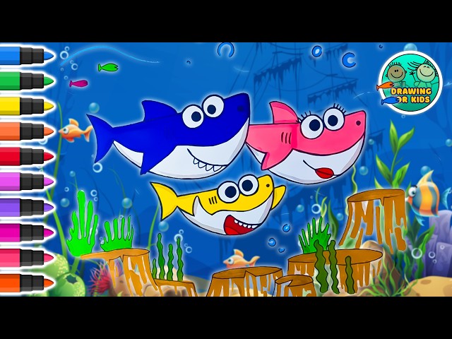 Easy Step By Step Shark Family Drawing For Kids!