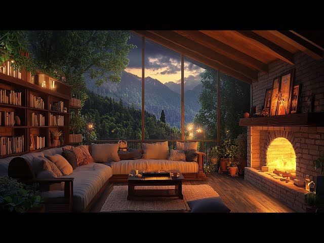 Cozy Cabin Atmosphere 🌧️ Rain Sounds, Crackling Fire & Smooth Jazz for Relaxation