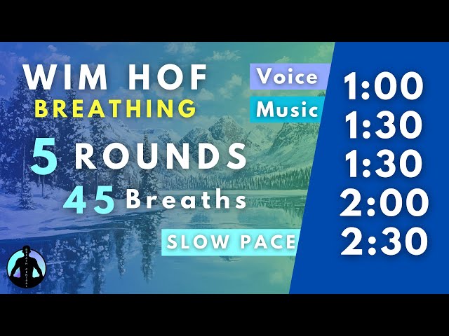 WIM HOF Guided Breathing | 45 Breaths 5 Rounds Slow Pace | Up to 2:30min