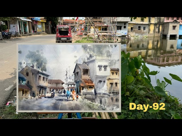 Day 92 Plein Air Painting With Achintya / How To Paint Watercolor Landscape Painting / Color Balance