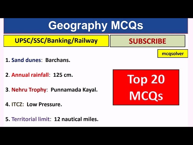 Top 20 Geography MCQs | Geography Important MCQs for competitive exams