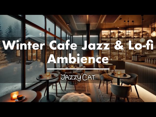 Cozy Winter Cafe Ambience ☕️ Warm Piano Lo-fi & Jazz Music & Crackling Fireplace on a Snowy Day