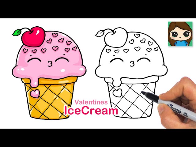 How to Draw Valentines Sweet Ice Cream Cone ❤️🍦