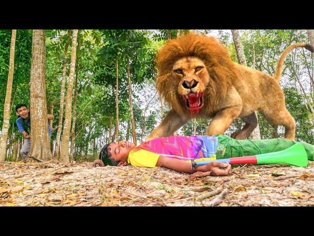 Lion Attack On Village Boy In Forest Road | Flute Playing Time