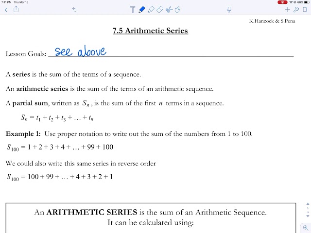 Lesson 7.5 - Arithmetic Series  ** MISTAKE the Answer to Q2 should be 6360 ** Thanks OMo