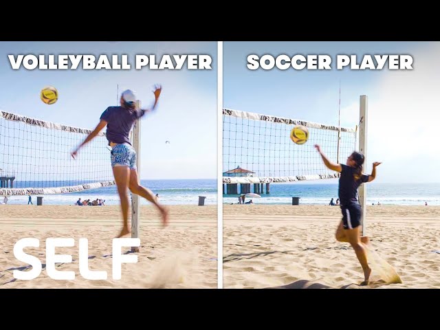 Soccer Players Try To Keep Up With Beach Volleyball Pros | SELF