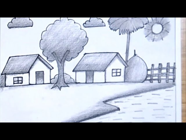 Very Simple Scenery Drawing||Easy drawing Technique #viralvideo