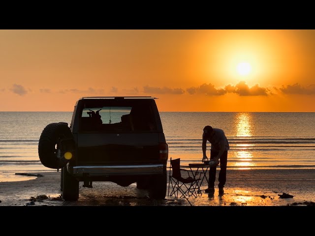 Solo Camping [in beach] Relaxing in tarp shelter, with my patrol, ASMR