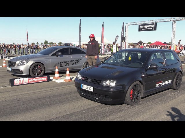 750HP VW Golf 4 1.8 Turbo vs 900HP Mercedes-Benz CLS63s AMG